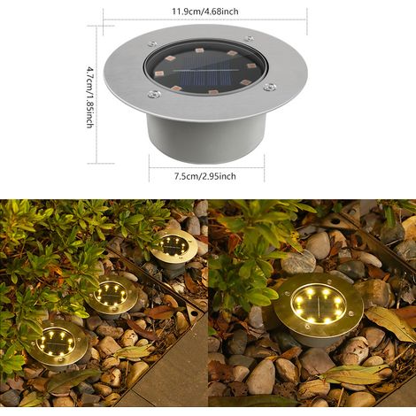 Lampe de sol décorative solaire extérieure pour cour, jardin, villa, maison, étanche, à encastrer, LED, pour pelouse (lampe solaire 8 LED à fond épais, lumière chaude, lampe de jardin solaire) (1/5)