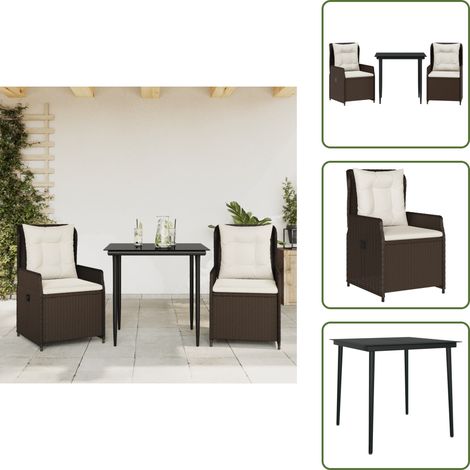 The Living Store Ensemble à manger de jardin 3 pcs et coussins marron poly rotin - Chaise de jardin (1/5)
