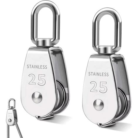 Lot De 2 M25 Poulie De Levage, Acier Inoxydable 304 Poulies, Pivotant À 360° Poulie Inox, Poulies Pour Cordes Avec 1 Roulements À Billes (1/5)