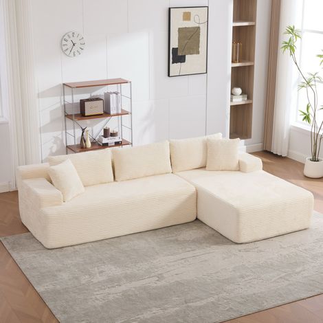 Canapé chenille ivoire avec méridienne, sans montage OKMYHOME (1/5)