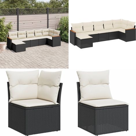 Salon de jardin 7 pcs avec coussins noir résine tressée - Ensemble Salon De Jardin - Mobilier Extérieur - Meubles De Jardin - Salon De Jardin Design - Chaise Longue - Home & Living (1/5)