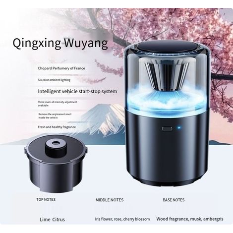 Diffuseur de parfum pour voiture avec trois modes de pulvérisation réglables, éclairage d'ambiance à six couleurs, aromathérapie et parfum. (1/5)