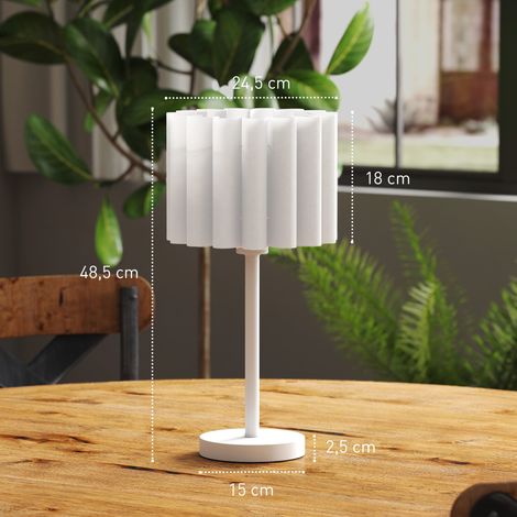 Lampe de table style rétro, lampe de chevet, abat-jour en plastique, interrupteur à bouton-poussoir, blanche (1/5)