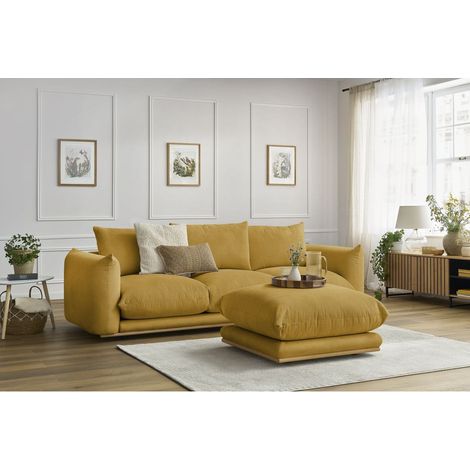 BOBOCHIC - Canapé droit fixe 3 places ERNEST avec pouf   Jaune (1/5)