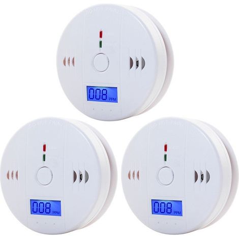 Detector de monóxido de carbono (paquete de 3), alarma por voz, pantalla LCD, funciona con pilas, para el hogar. (1/5)