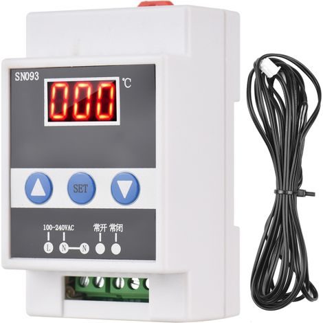 Thermostat sur rail 110-240 V, régulateur de température unidirectionnel, interrupteur de contrôle de température numérique à LED, température constante, réfrigération et chauffage avec sonde à goutte (1/5)