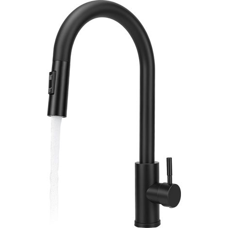 Robinet de cuisine, robinet de cuisine avec douchette extensible, robinet d'évier à bec haut, pommeau de douche pivotant à 360° avec 2 types de jet, mitigeur monocommande pour une utilisation facile (1/5)