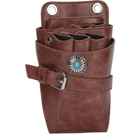 Étui porte-ciseaux de barbier avec ceinture, étui taille réglable pour coiffeur, sacoche marron en cuir, housse professionnelle à fixer à la ceinture. (1/5)