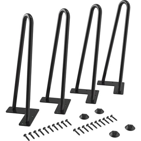 LaBlanc - 4pcs 30CM Pied de Table Basse en Métal Pieds de Meuble Diamètre 9 mm Hairpin Legs pour Table à Manger Armoire Garde-Robe,Noir (1/5)