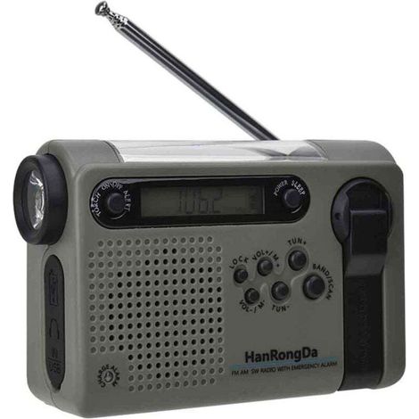 Radio d'Urgence à Manivelle et Solaire 2000mAh - Radio FM/AM - Chargeur USB - Lampe Torche LED - Version UK