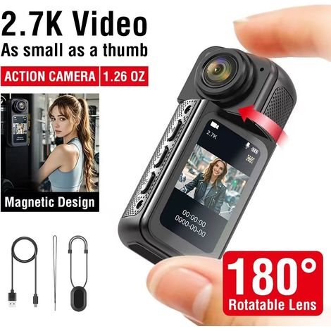 Enregistreur de cyclisme extérieur 2K HD version WIFI noir, caméra de sport rotative à 180 ° suspendue au cou (1/5)