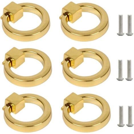 Lot de 6 poignées de meubles dorées, poignées de tiroir, poignées d'armoire de cuisine, poignées de commode, style moderne, avec vis