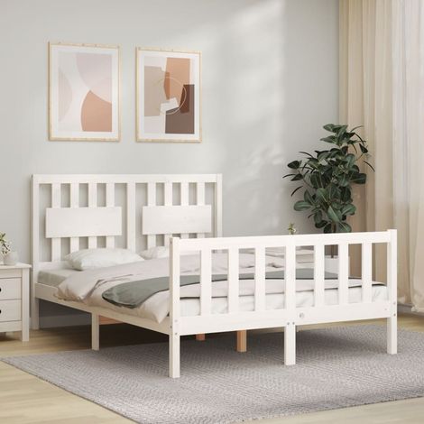 Bed Frame without Mattress White 140x200 cm Solid Wood Pine vidaXL (1/5)