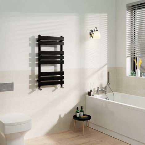 Black Flat Panel Heated Towel Rail Radiator Bathroom 800x450mm