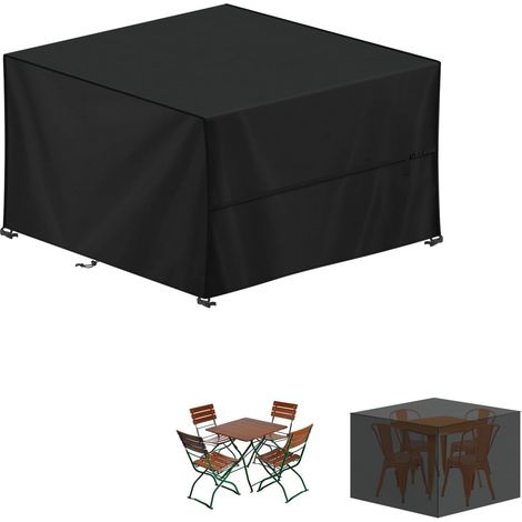 APEX Housse de table et de chaises en tissu Oxford 420D, bâche imperméable, protection pour table et chaises de jardin, 123 x 123 x 74 cm (1/5)