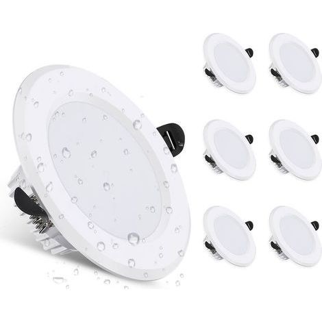 Set mit 6 fest installierten LED-Einbaustrahlern 3000K 600lm IP44, (1/5)