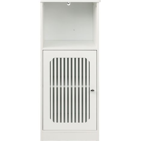 Mueble bajo de baño blanco con puerta de lamas, mueble auxiliar de pie en MDF y tablero aglomerado (1/5)