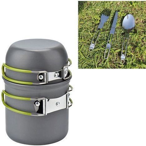 Ensemble de Cuisine de Randonnée Léger - Batterie de Cuisine en Aluminium avec Ustensiles et Poignée Détachable - Compact et Pratique (1/5)