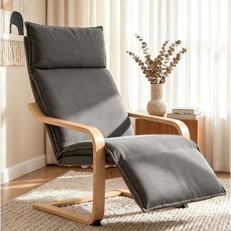Sedia a dondolo con poggiapiedi, seduta 55 cm, schienale 74 cm, imbottitura confortevole, poliestere grigio scuro (1/5)