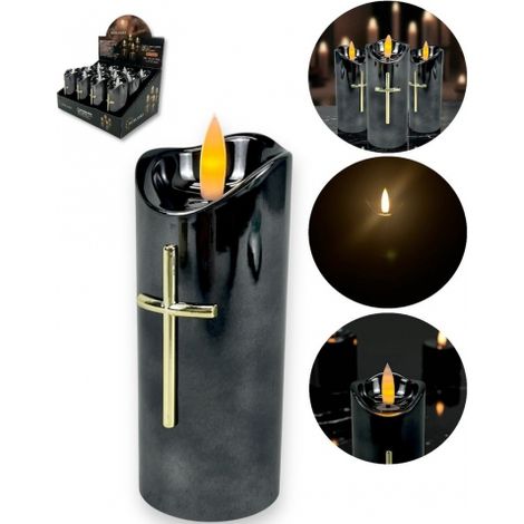 LED Kerze / Kerzeneinsatz 12,5 cm mit Kreuz schwarz SLA7140