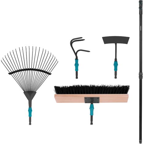 Gartengeräte Set 4-in- -1, V-Fix-System mit Laubrechen, Besen, Hacke und Grubber