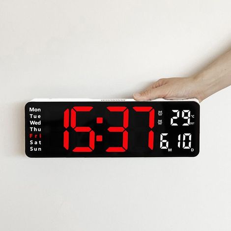 Weißes Gehäuse, rotes Licht, 13 Zoll, große digitale Wanduhr mit LED-Anzeige und einstellbarer Helligkeit.