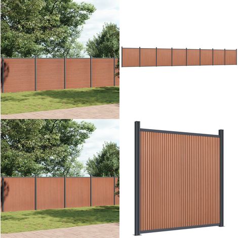 Panel de valla WPC marrón 1391x186 cm - Valla de privacidad - Valla de madera y plástico