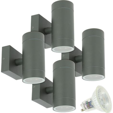 Lot de 4 Appliques VENICE Gris Anthracite Extérieure double faisceau avec 8 Ampoules LED GU10 5W Température de Couleur: Blanc chaud 2700K