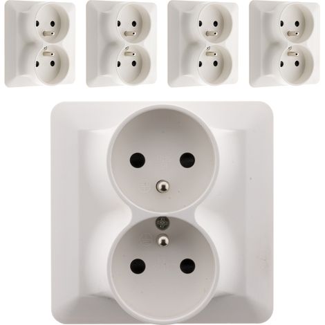 Lot de 5 doubles prises 2P+T 16A monoposte blanc – Installation encastrée – Câblage par bornes automatiques – Format 86 x 86 mm – Artezo