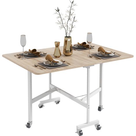 Table pliante sur roues pour ordinateur portable à manger avec frein main, naturel blanc (1/5)