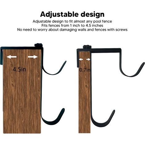Soporte metálico ajustable de 2 piezas para pértigas de piscina, gancho para colgar mangueras y accesorios de limpieza. (1/5)