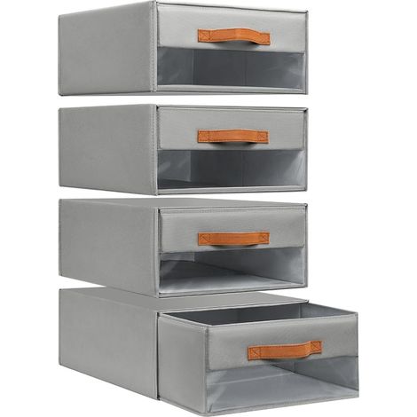 Storage Tower Drawer Box with Transparent Window, Stackable Box, Easy Open, Ideal Documents, Clothing, 40 x 32 x 17 cm, Drawers, Grey (1/5)