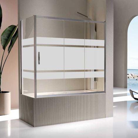 Badewannenaufsatz KAAROL mit Schiebetür und Sichtschutz / 166 cm mit Seitenstück: 66 - 69 cm