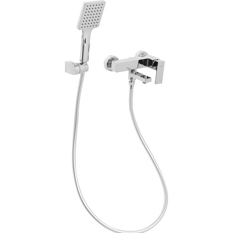 Set di miscelatori da bagno a parete in ottone con bocca singola e soffione doccia Kit argento Balneario