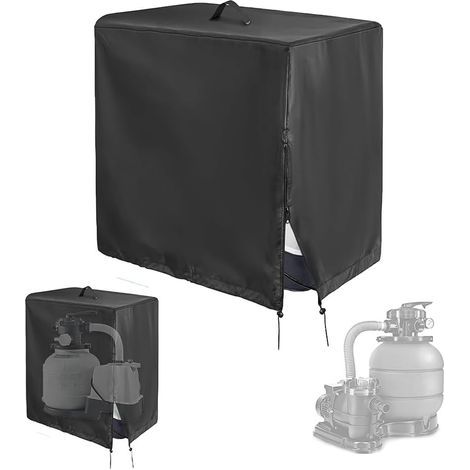 Schwimmbadpumpenüberdachung, 55 x 50 x 62 cm, wasserdichte Sandfilterabdeckung, wasserdichte Schwimmbadpumpenabdeckung, 420D Oxford-Gewebe, für Pumpen und Sandfilter (Schwarz) (1/5)