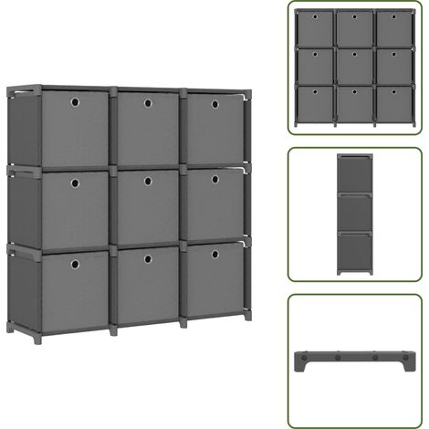 Étagère à 9 cubes avec boîtes Gris 103x30x107,5 cm Tissu - Bibliothèque - Étagère - Meuble De Rangement - Organisation Intérieur - Design Moderne