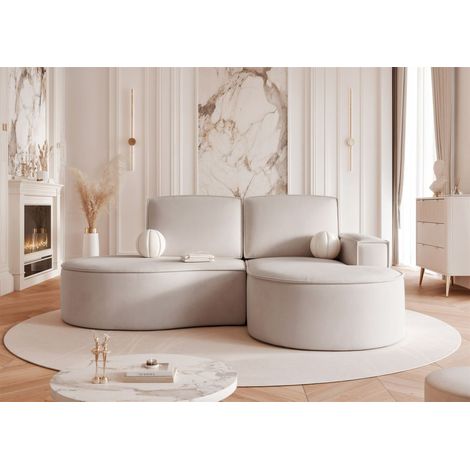 Ecksofa Designersofa Sofa ARLET in Stoff Riviera Hellbeige Ottomane Rechts