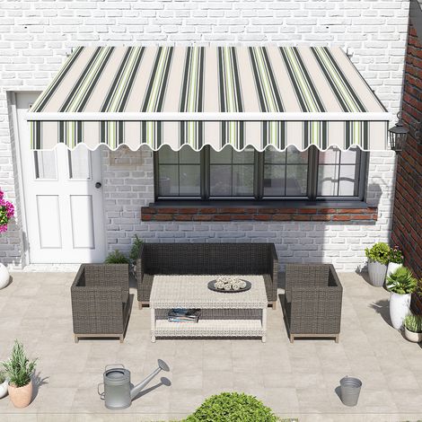 Multi-stripe Outdoor Patio Garden Awning Canopy Sun Shade Retractable Shelter 4x3M