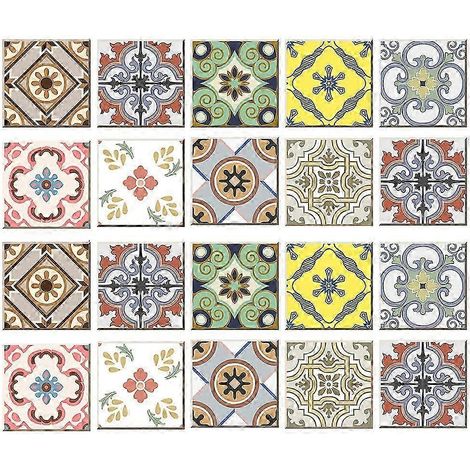 20 pièces de mosaïque murale autocollante à faire soi-même, motif taille, décoration de cuisine-B 15x15cm