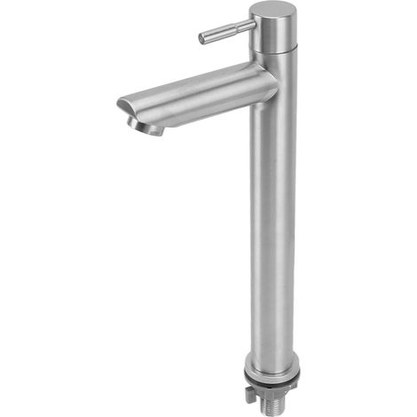 Robinet de cuisine à eau froide simple de salle de bain monotrou en pour maison appartement haut et droit Acier Inoxydable (1/5)
