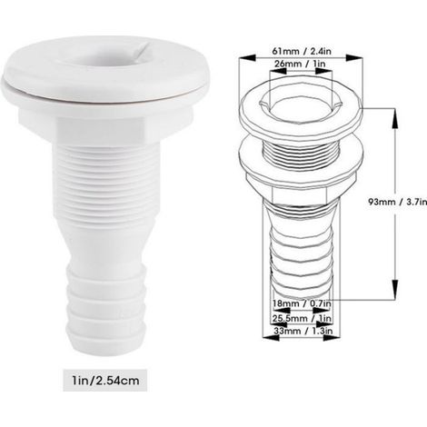 Raccord Aérateur Tuyau Traversant - 1 Pouces - Nylon Blanc - Pour Bateaux Yachts Camping-cars - 1 Pièce (1/5)