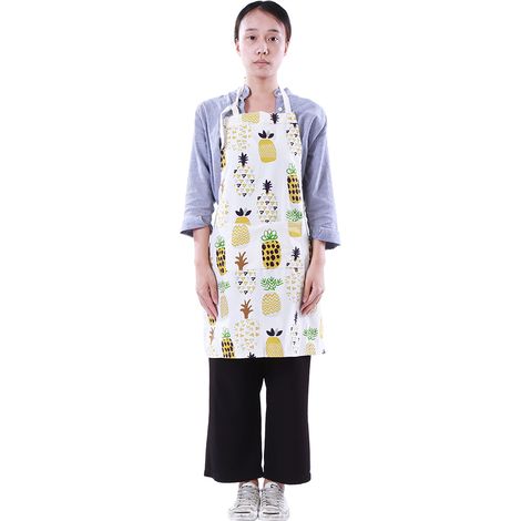 Tablier De Cuisine En Coton Et Lin - Motif Ananas Jaune - Avec Poche Et Col Réglable - Pour Cuisine Et Restaurant - 1 Pièce (1/5)