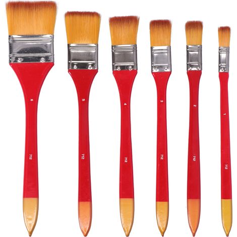 6Pcs Flat Brushes Nylon Hair Oil Acrylic Special Painting Professional Tools Red (1/5)