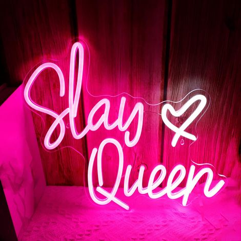 Enseigne néon murale « Slay Queen » – Lettres lumineuses LED à intensité variable – pour chambre, dortoir, fête Y2K, mariage, anniversaire ou Noël (1/5)