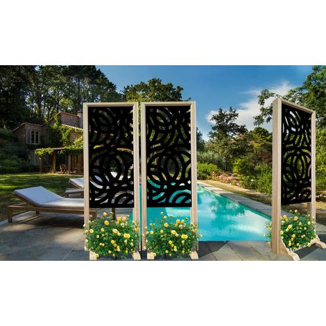 CERCHI LARGE - Paravent modulable - 70x190 cm - en bois et PVC - Couleur : noir