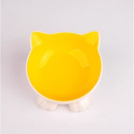Gamelle Chat bols en Céramique Anti-dérapant fournitures feeders pour chats chiens, Jaune, Inclinaison de 15 ° (1/4)