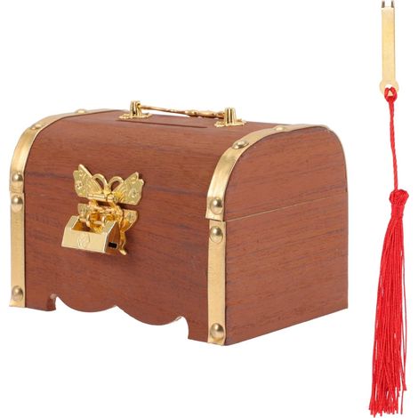 Tirelire Décorative Vintage en Bois avec Serrure, Coffret Marron (1/5)