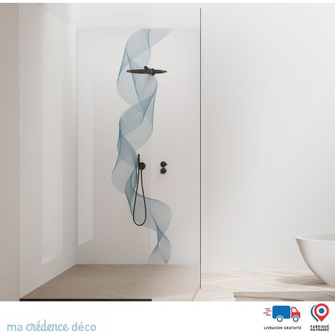 Panneau de douche : Vague dorée 4 - Couleur Bleu pastel - Alu composite - 100 - 245 (1/2)