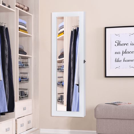 HOMCOM Espejo Joyero Colgante de Pared Armario de Joyería Organizador de Joyas con Ganchos y Ranuras para Collares para Dormitorio Salón 37x9,5x112 cm Blanco (1/5)