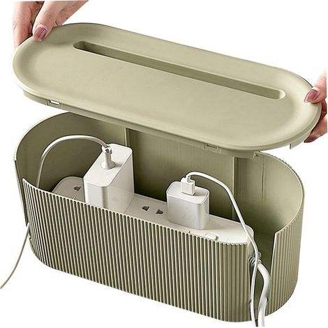 Boîte de gestion des câbles avec couvercle, fentes, trous de ventilation et organiseur antidérapant, dissimule les câbles et les prises, pour les bureaux à domicile, les bureaux, les téléviseurs et le (1/5)